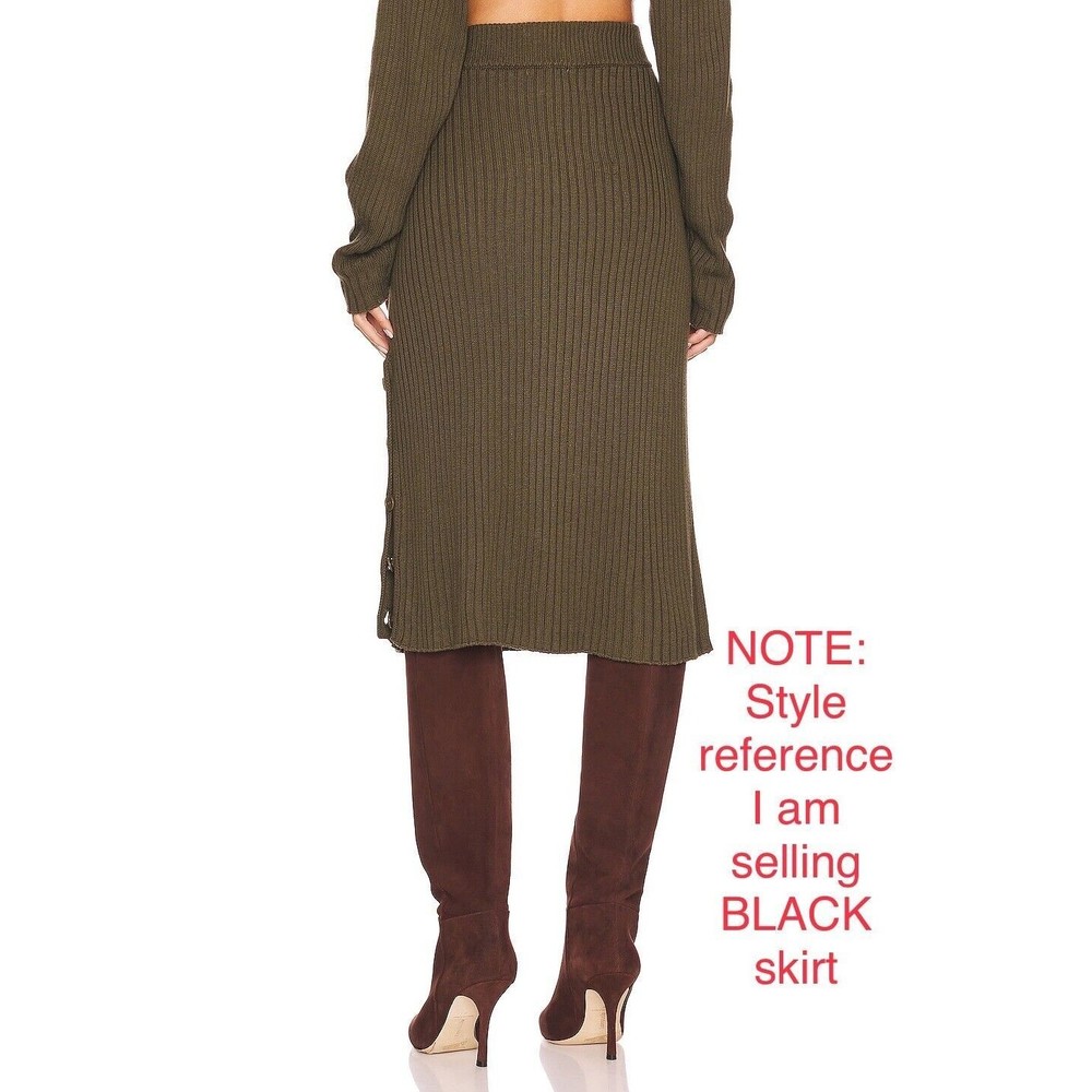Bobi Rib Midi Black Small NWT Revolve Vintage Look Winter Fall Skirt Button Slit